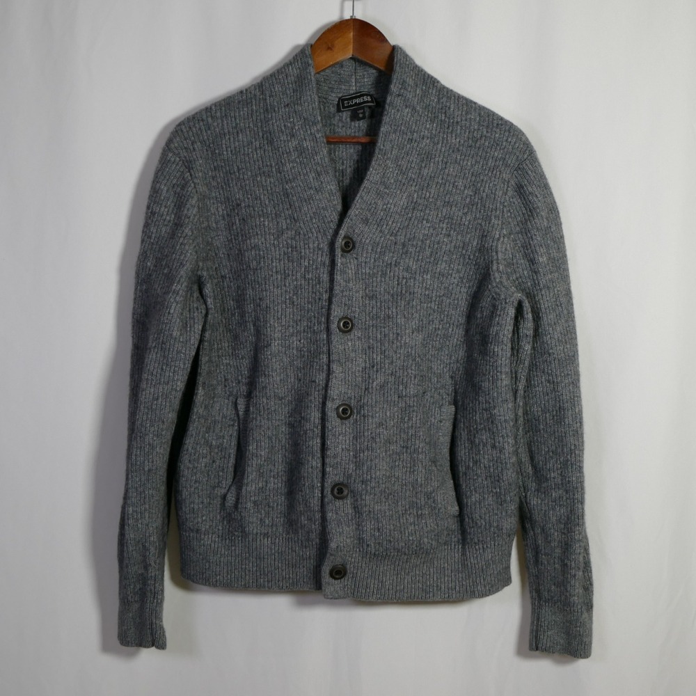 Express Mens Fisherman Wool Blend Cardigan Size XL Ribbed Heritage Old Money